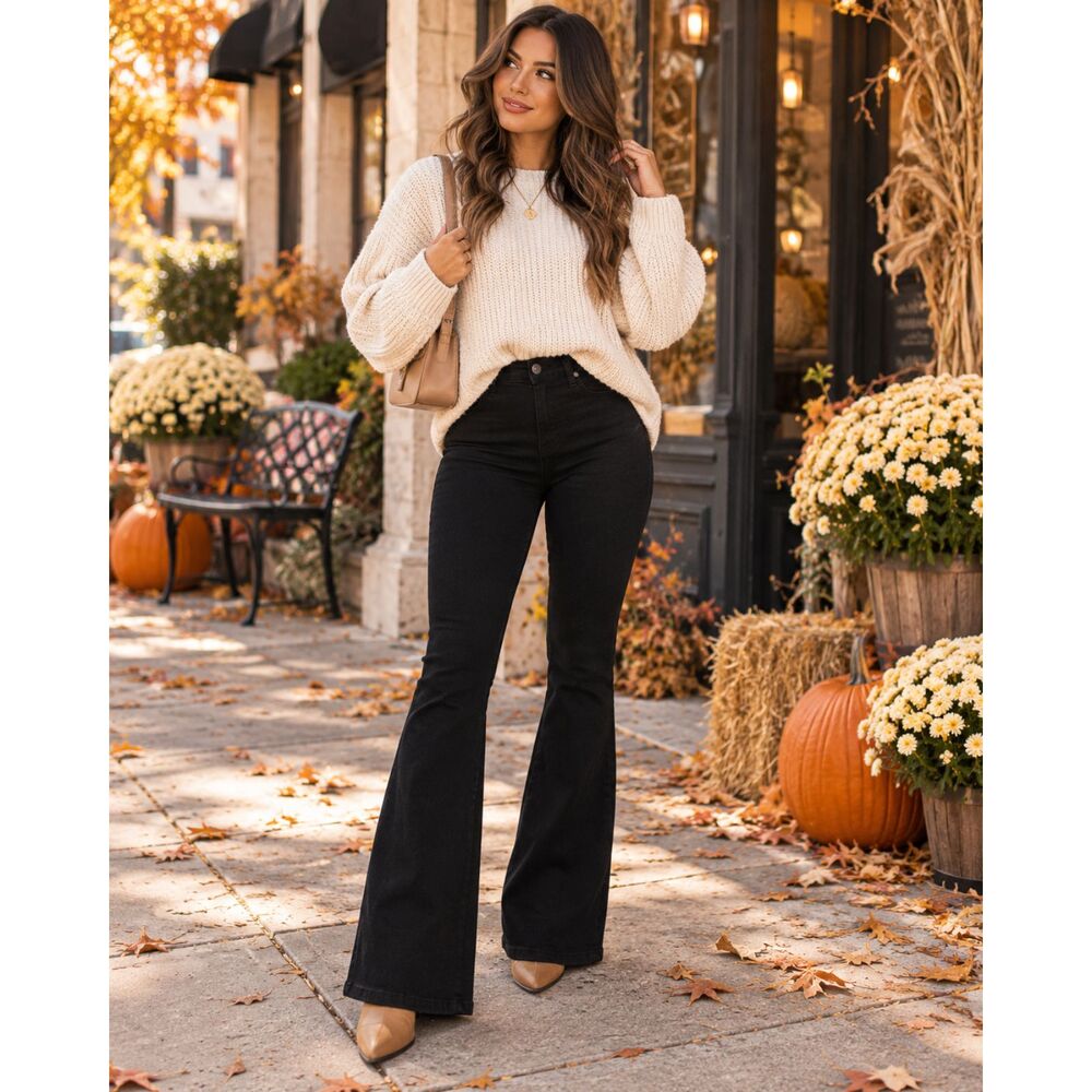 Fashion Nova Deep In My Soul Black Flare Jeans NWT Size 5 High Rise Stretch